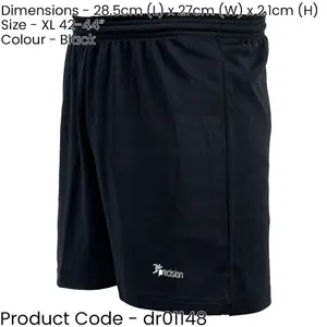 XL ADULT Elastic Lightweight Football Gym Training Shorts - Plain BLACK 42-44"