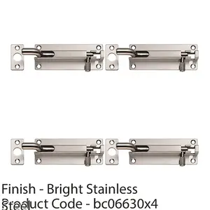 4 PACK - Cranked Barrel Surface Mounted Sliding Door Bolt Lock 80mm x 38mm Bright Steel