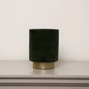 Melody Maison Dark Green Ribbed Glass Ambient Table Lamp