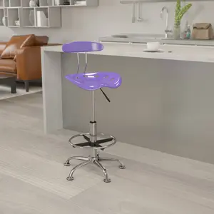 Vibrant Chrome Drafting Stool with Tractor Seat Violet