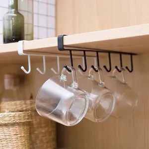 Black Metal 6 Hooks Rail Cup Hook Rack Hanging Holder Under Cabinet Closet