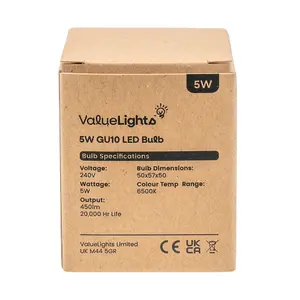 12 Pack GU10 White Thermal Plastic Spotlight LED 5W Cool White 6500K 480lm Light Bulb