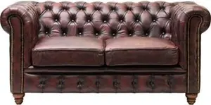 Chesterfield Leather Two-Seater Sofa Antique Red