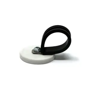 43mm dia x 6mm high Rubber Coated Cable Holding Magnet With 25mm Rubber Clamp (White) - 8kg Pull (Pack of 1)