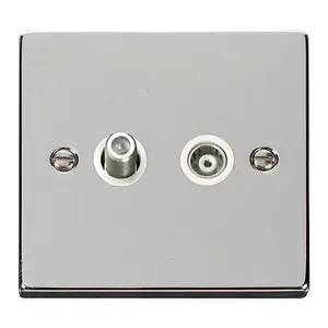 Polished Chrome Satellite And Isolated Coaxial 1 Gang Socket - White Trim - SE Home