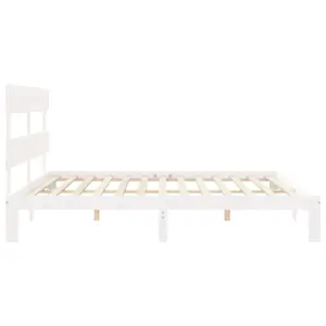 Berkfield Bed Frame with Headboard White Super King Size Solid Wood