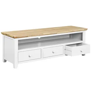 Florence Large White TV Stand with 3 Drawers and Shelf