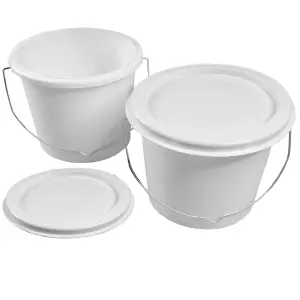 Plastic Paint Kettle Container with Metal Handle and Lid Empty Pots for Paint or Paste 2.5 Litre - 5 Pack