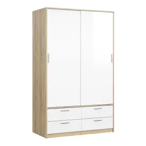 Line Wardrobe - 2 Doors 4 Drawers in Oak with White High Gloss