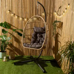 Hanging Egg Chair Outdoor Garden Furniture Patio Seat Pad Pod Seat Swing, Natural