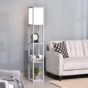 HOMCOM Floor Lamp Reading Lamp with 3-Tier Storage Shelf for Home Office Grey