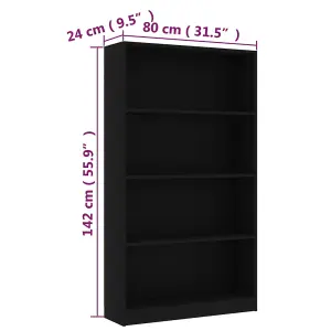 Berkfield 4-Tier Book Cabinet Black 80x24x142 cm Engineered Wood