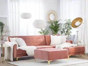 Corner Sofa with Ottoman ABERDEEN Pink Velvet Left Hand