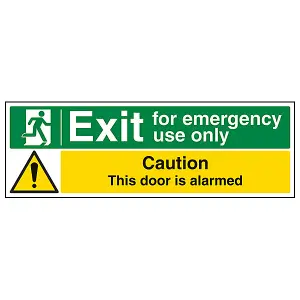 Emergency Use Only Door Alarmed Sign - Adhesive Vinyl - 600x200mm (x3)