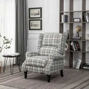 Wing Back Recliner Armchair Pushback Fabric