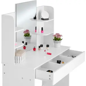 Dressing Table Camille - mirror, drawer, storage shelves and compartments - white