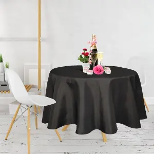 Neel Blue 90 Inch Round Linen Tablecloth, Premium Polyester Dining Table Cover, Black