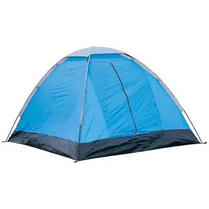 2 Persons Blue Tent With Fibreglass Poles, Groundsheet & Zip Opening Door