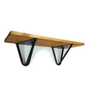 Solid Pine Rustical Shelf Light Oak Black Hairpin Bracket Style 20x90cm