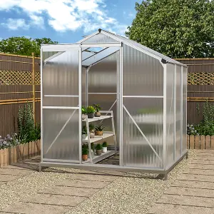 Polycarbonate Greenhouse Walk In Garden Green House with Base Foundation Silver 6x6 ft