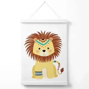 Lion Tribal Animal Poster with Hanger / 33cm / White