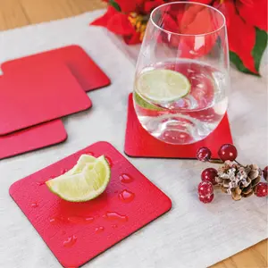 Set of 8 London Red Recycled Leather Placemats and 8 Leather Coasters