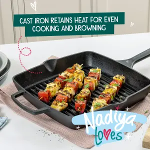 Prestige Nadiya Black Square Cast Iron Dishwasher Safe Induction Suitable Grill Pan with Pouring Lips 27cm