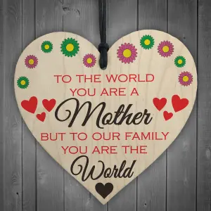 Red Ocean Mother You Are The World Wooden Hanging Heart Plaque