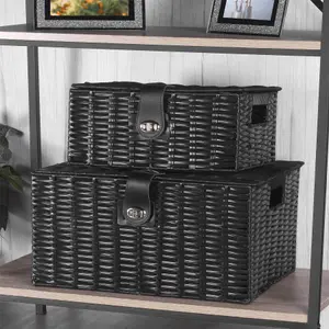 Resin Woven Storage Baskets - Set of 3 Black - M&W