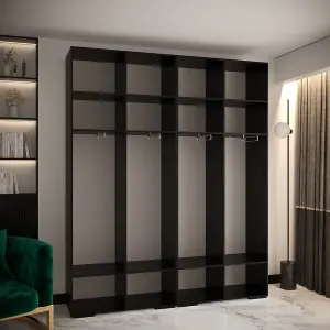 Manhattan II Modern Spacious Hinged Door Wardrobe W2000mm H2370mm D470mm - Sleek Black, 4 Doors, 20 Shelves