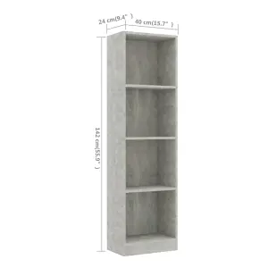 Berkfield 4-Tier Book Cabinet Concrete Grey 40x24x142 cm Engineered Wood