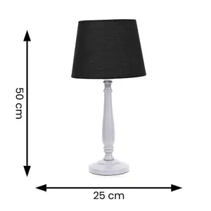 ValueLights Victoria Traditional Grey Wood Candlestick Table Lamp with Black Tapered Shade