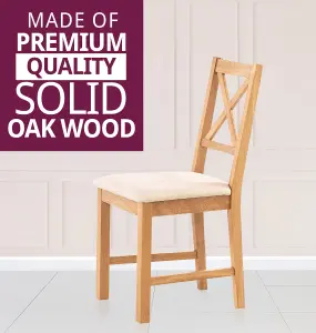 Hallowood Furniture Pair of Oak Small Cross Back Chairs with Beige Fabric Seat