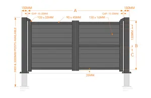 Double Swing Gate 3750x1600mm Black - Horizontal Solid Infill and Flat Top