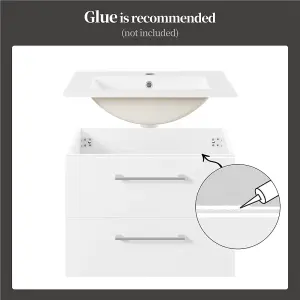 Yaheetech White Wall Mounted Bathroom Vanity Unit Cabinet with Ceramic Basin