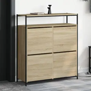 Berkfield Shoe Cabinet with 4 Flip-Drawers Sonoma Oak 100x34x112 cm