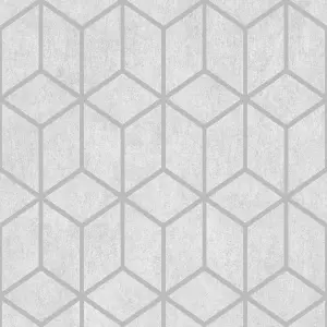 Muriva Grey Geometric Metallic effect Embossed Wallpaper