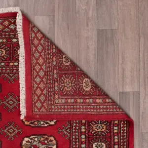 Red Hand Knotted Traditional Bordered Floral Geometric Easy to clean Rug for Bedroom & Living Room-120cm X 180cm