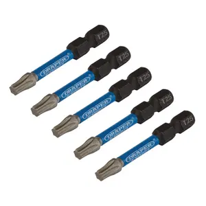 Draper Expert TX-STAR Impact Screwdriver Bits, T25 x 50mm, 1/4" Hex (Pack of 5) 05653