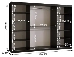 Spacious Marsylia Sliding Door Wardrobe W2500mm H2000mm D620mm - Black & Dark Walnut, Sleek Design, Ample Storage