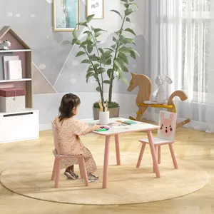 ZONEKIZ Kids Table and Chairs, Childrens Desk with 2 Chairs, Pink