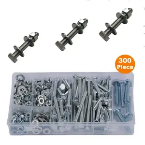 300 x Assorted Set Screw Bolts, Washers & Nuts, Fully Threaded Hex Head M5 M6 M8