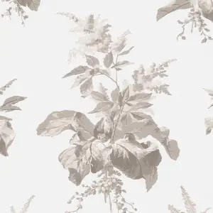 Laura Ashley Narberth Grey Leaves Smooth Wallpaper