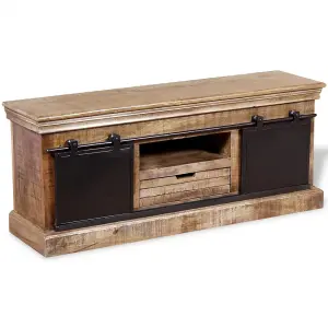 Berkfield TV Cabinet with 2 Sliding Doors Solid Mango Wood 110x30x45 cm