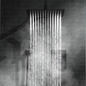 ENKI Matte Black Square Ultra Slim Stainless Steel Shower Head 200mm