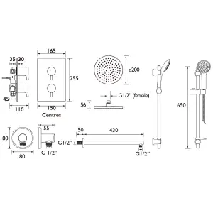 Bristan Divine Gloss Chrome effect Recessed Thermostatic Mixer Multi head shower