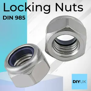 M24 Locking Nuts ( Pack of: 2 ) Nylon Insert Lock Nut Steel Zinc Plated Nyloc DIN 985