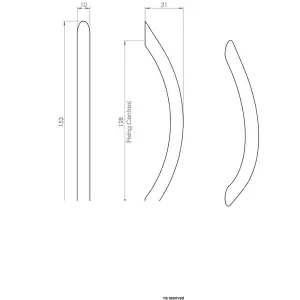 2x Curved Bow Cabinet Pull Handle 153 x 10mm 128mm Fixing Centres Satin Nickel