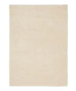 Ivory Plain Shaggy Modern Easy To Clean Living Room Bedroom & Dining Room Rug-200cm X 290cm