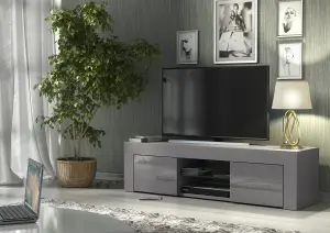 TV Unit 130cm Modern Dark Grey with High Gloss Doors - Creative Furniture